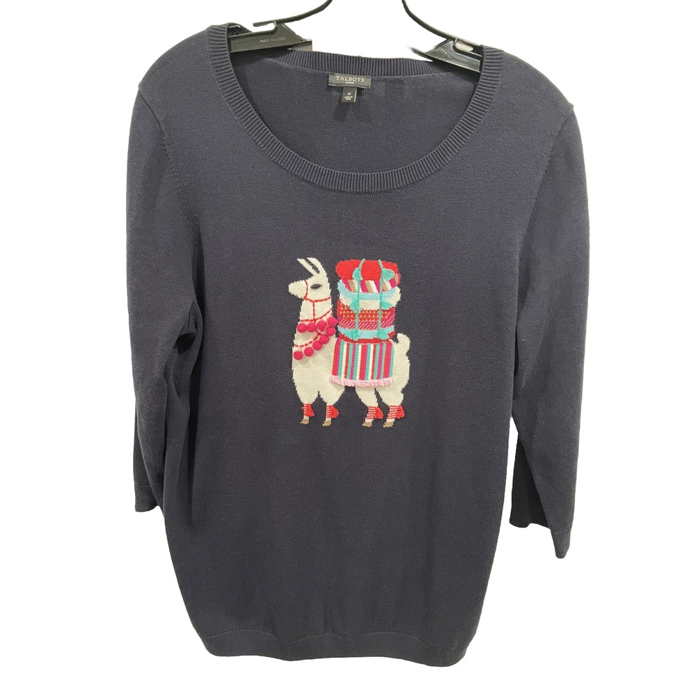 Talbots Llama Crewneck Embellished Sweater Embroidered Womens SZ X 1X SI9